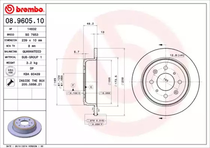 Диск тормозной BREMBO 08.9605.10