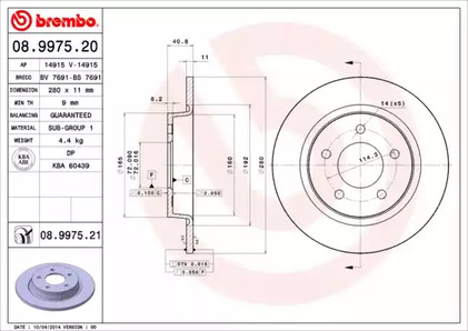 Тормозной диск BREMBO 08.9975.21