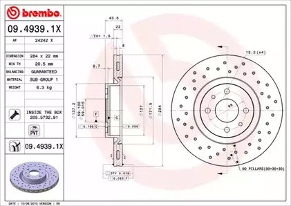 Тормозной диск BREMBO 09.4939.1X