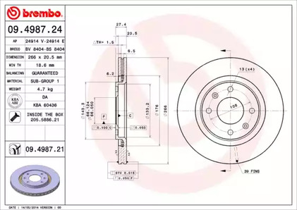 Тормозной диск BREMBO 09.4987.21