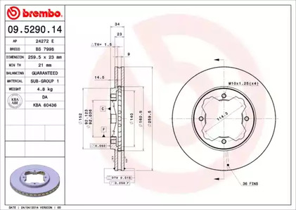 Тормозной диск BREMBO 09.5290.14