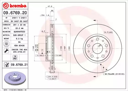Диск тормозной BREMBO 09.6769.21