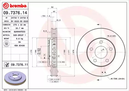 Диск тормозной BREMBO 09.7376.11