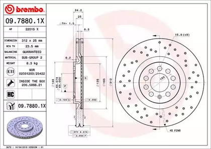 Тормозной диск BREMBO 09.7880.1X