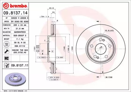 Тормозной диск BREMBO 09.8137.14