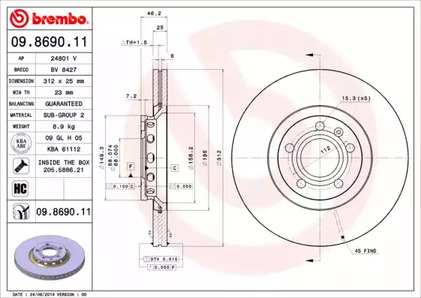 Тормозной диск BREMBO 09.8690.11