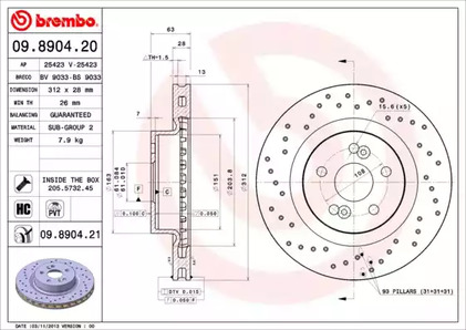 Тормозной диск BREMBO 09.8904.21