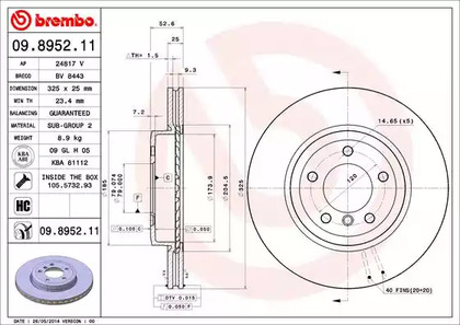 Диск тормозной BREMBO 09.8952.11
