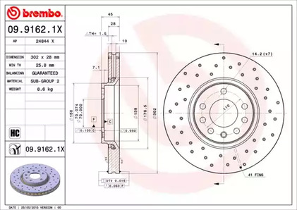 Диск тормозной BREMBO 09.9162.1X