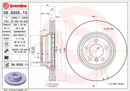 Тормозной диск BREMBO 09.9355.11