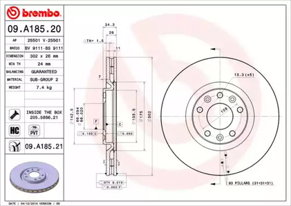 Тормозной диск BREMBO 09.A185.21
