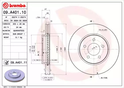 Тормозной диск BREMBO 09.A401.11