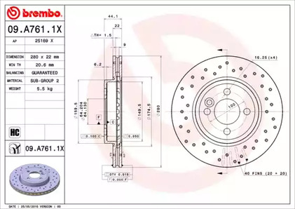 Диск тормозной BREMBO 09.A761.1X