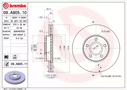 Тормозной диск BREMBO 09.A905.10