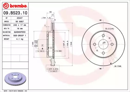 Диск тормозной BREMBO 09.B523.10