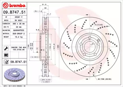 Диск тормозной BREMBO 09.B747.51