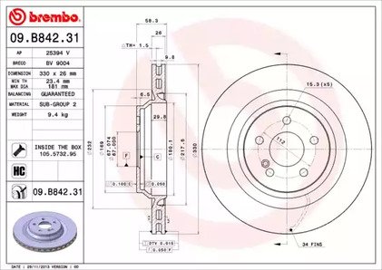 Тормозной диск BREMBO 09.B842.31