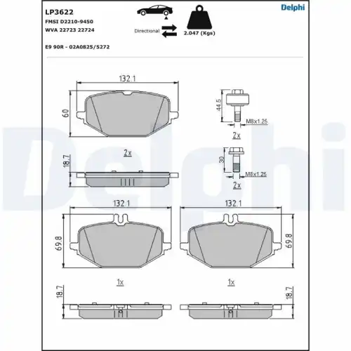 Колодки тормозные дисковые комплект DELPHI LP3622