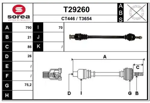 T29260 привод передний правый 790 мм акпп EAI T29260
