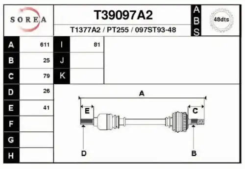Полуось EAI T39097A2