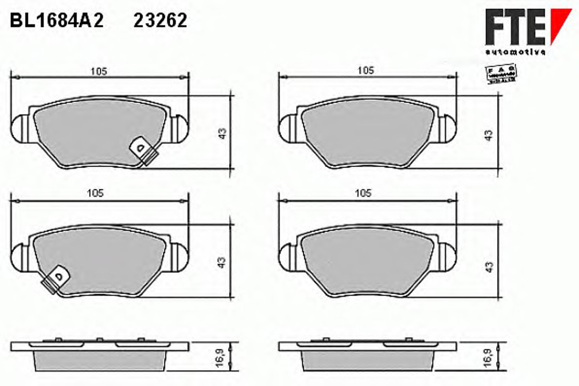 Колодки тормозные дисковые FTE BL1684A2