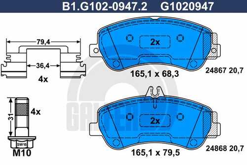 Тормозные колодки GALFER B1-G102-0947-2