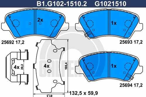 Колодки тормозные дисковые /комплект 4 шт/ GALFER B1-G102-1510-2