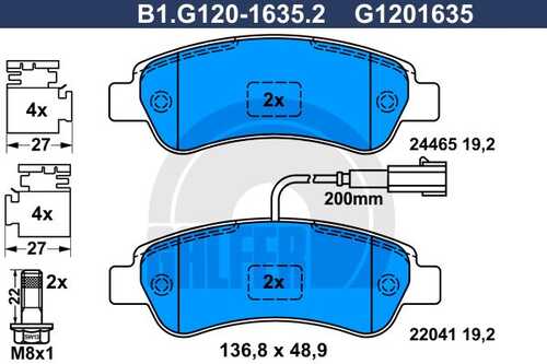 Колодки тормозные дисковые /комплект 4 шт/ GALFER B1-G120-1635-2