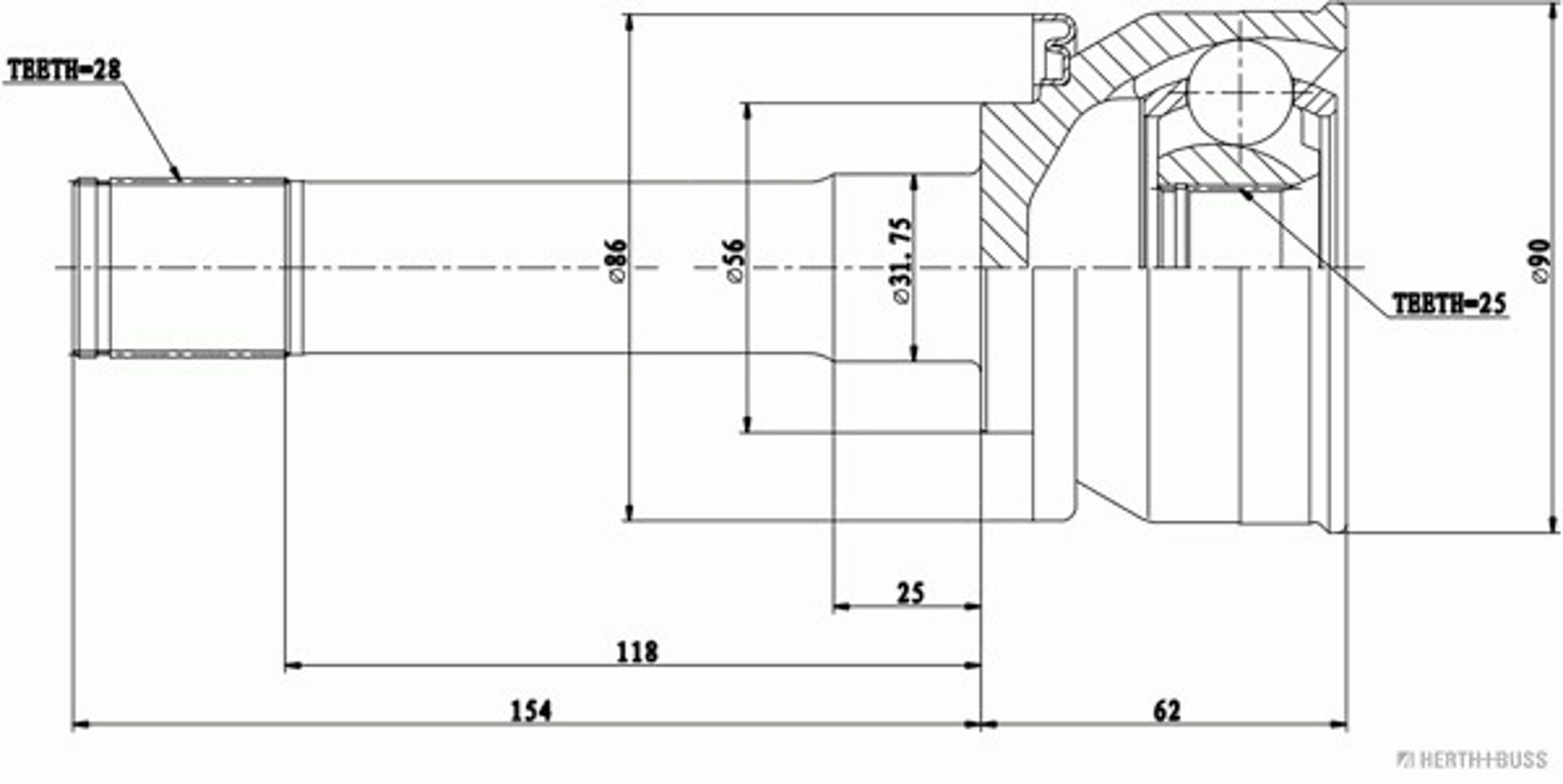 Шарнирный комплект приводной вал HERTH+BUSS JAKOPARTS J2825034