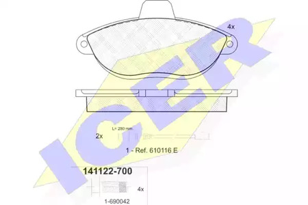 Комплект тормозных колодок дискового тормоза ICER 141122-700