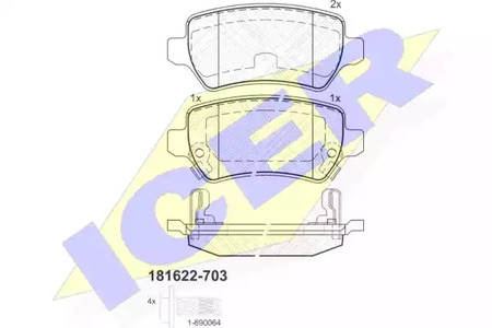 Комплект тормозных колодок дискового тормоза ICER 181622-703