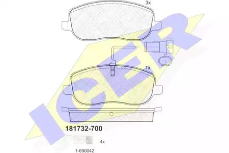 Комплект тормозных колодок дискового тормоза ICER 181732-700