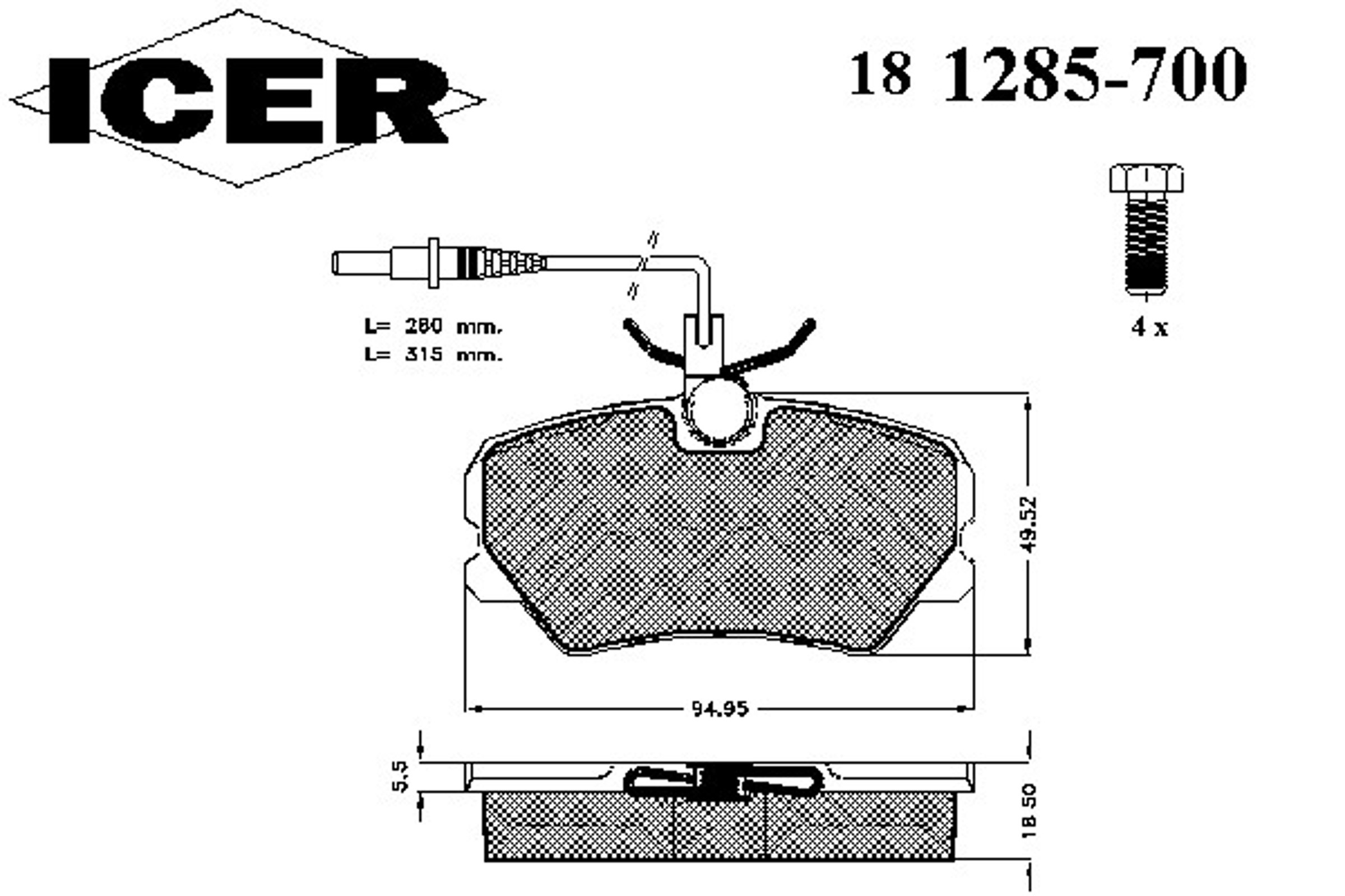 Комплект тормозных колодок дисковый тормоз ICER 181285-700