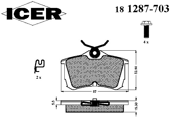 Комплект тормозных колодок дискового тормоза ICER 181287-703