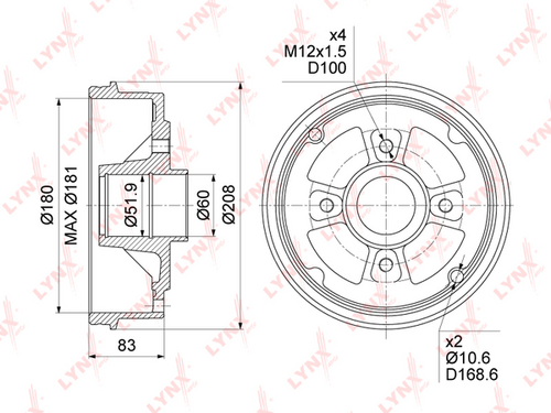 Тормозной барабан LYNXAUTO BM-1033
