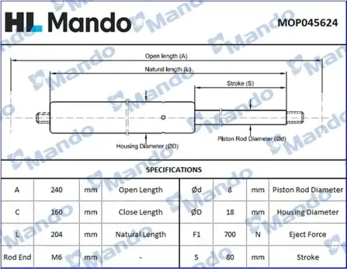 Mop045624 амортизатор зад. двери MANDO MOP045624