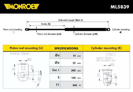 Амортизатор крышки багажника MONROE ML5839