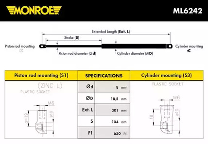 Газовая пружина крышки багажник MONROE ML6242