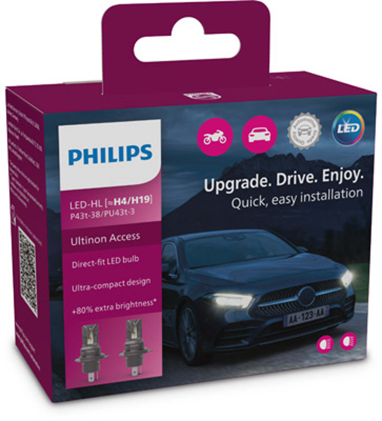 Комплект ламп светодиодных h4/h19 led ultinon access (direct fit) PHILIPS 11342U2500CX