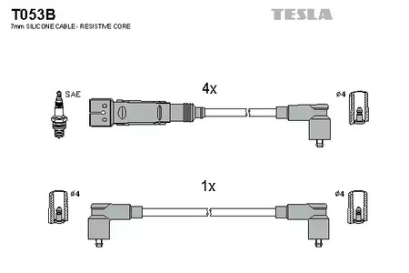 Комплект проводов зажигания TESLA T053B
