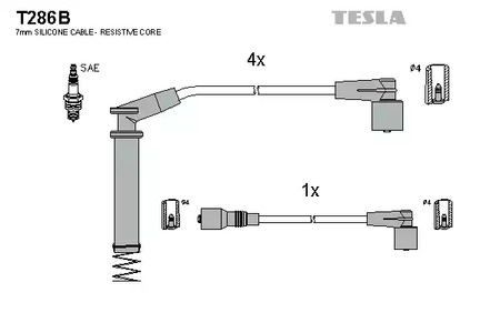 Комплект проводов зажигания TESLA T286B