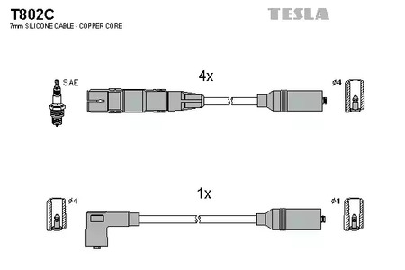 Комплект проводов зажигания original TESLA T802C