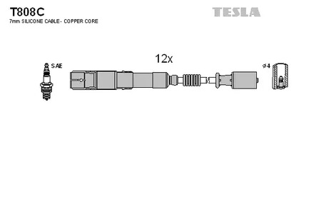 Комплект проводов зажигания original TESLA T808C