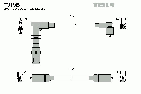 Комплект проводов зажигания alternative TESLA T019B