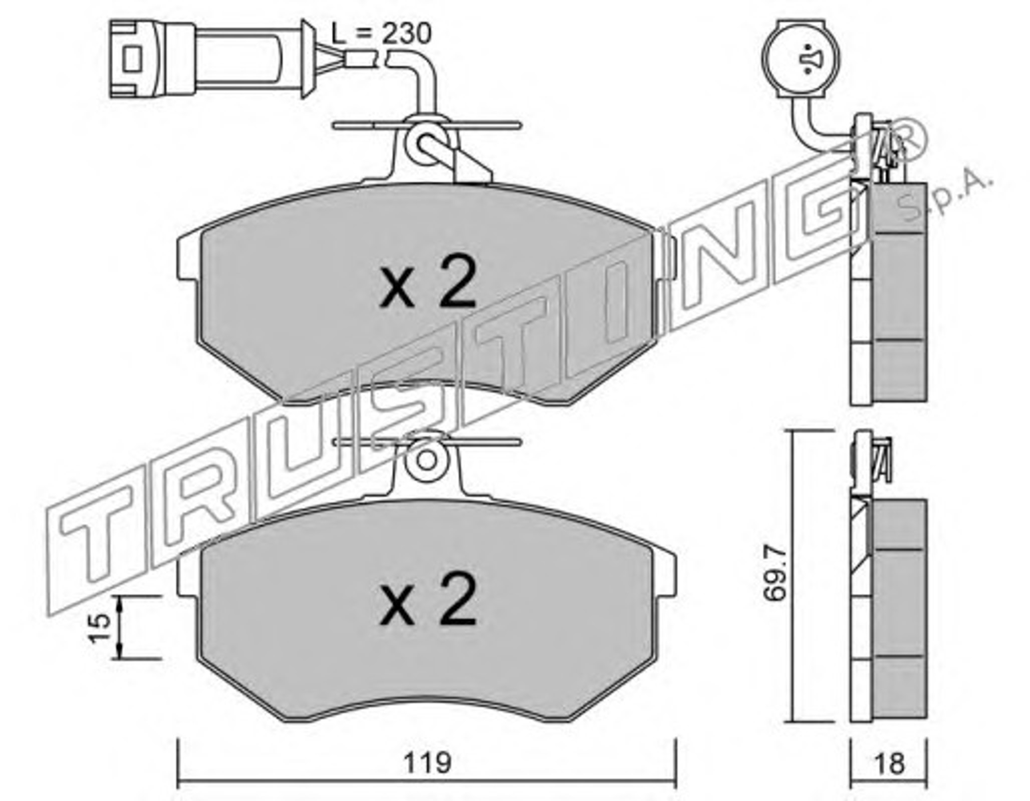 Колодки тормозные дисковые TRUSTING 151.4
