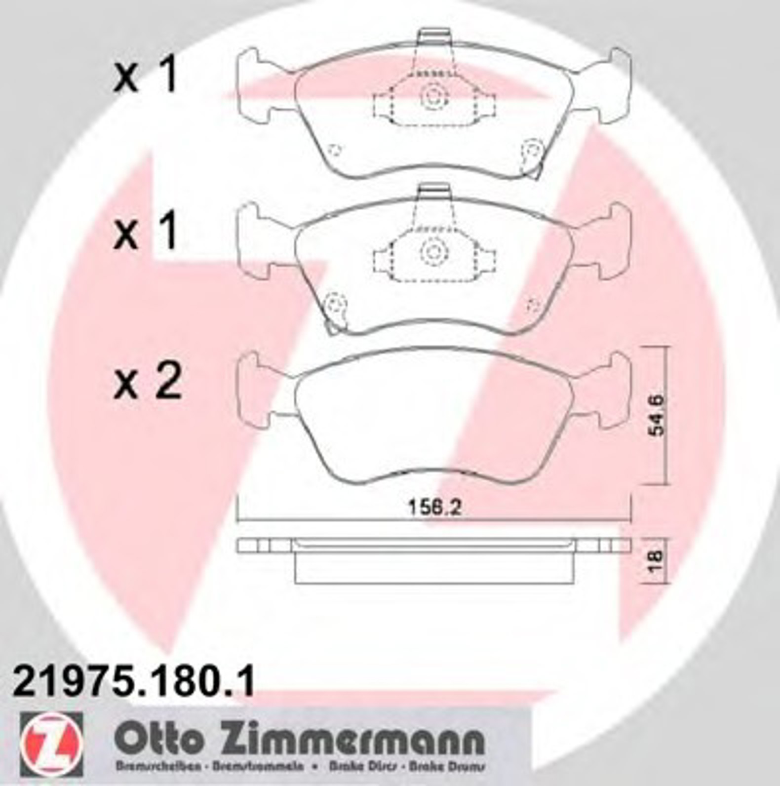 Колодки торм toy avens lift/t22/stat пер 97/03- ZIMMERMANN 21975.180.1