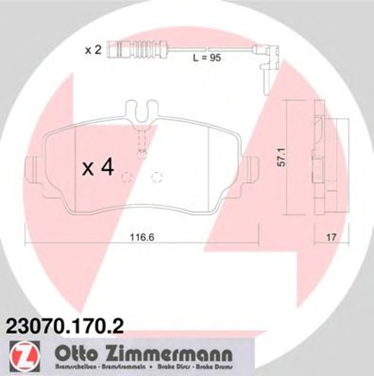 Колодки торм. пер. mb w168 (a140/a160cdi) -04 ZIMMERMANN 23070.170.2