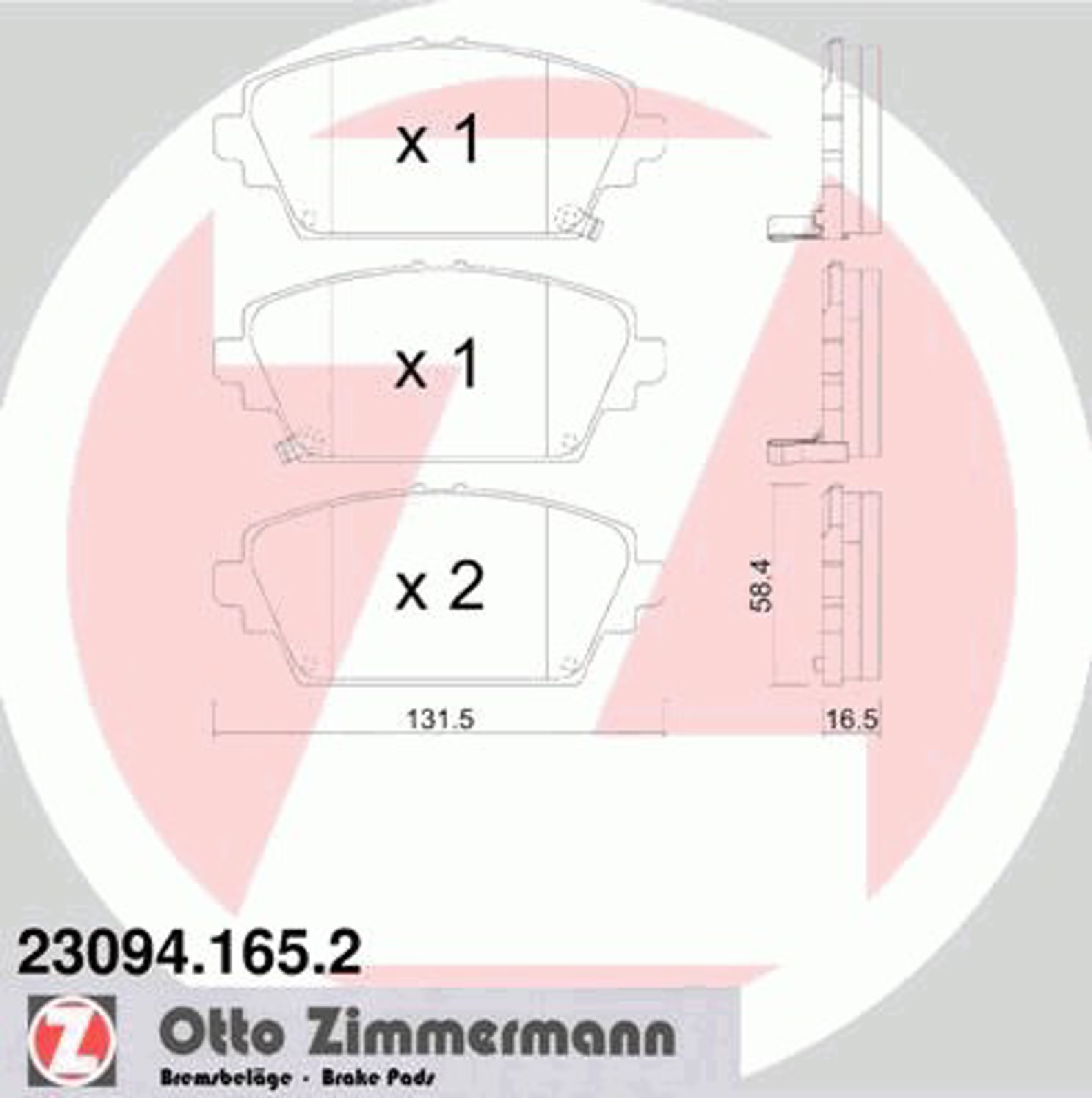 Колодки торм sbb hon/mg/niss rimera p12almera tino 98-05 ZIMMERMANN 23094.165.2