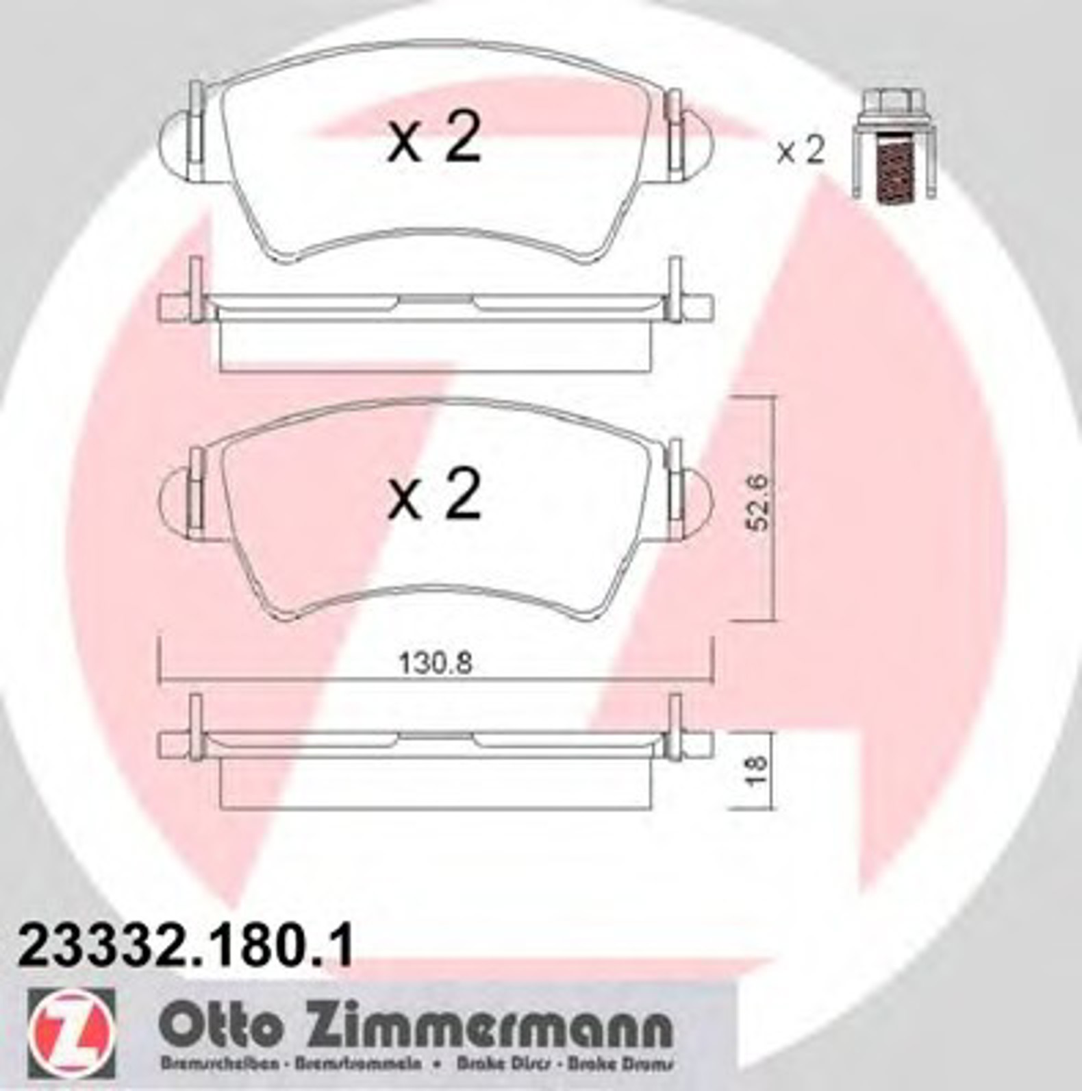 Колодки торм sbb citr/peugeot 206 1.6/2.0/2.0hdi/306 2.0hdi 98-01 ZIMMERMANN 23332.180.1