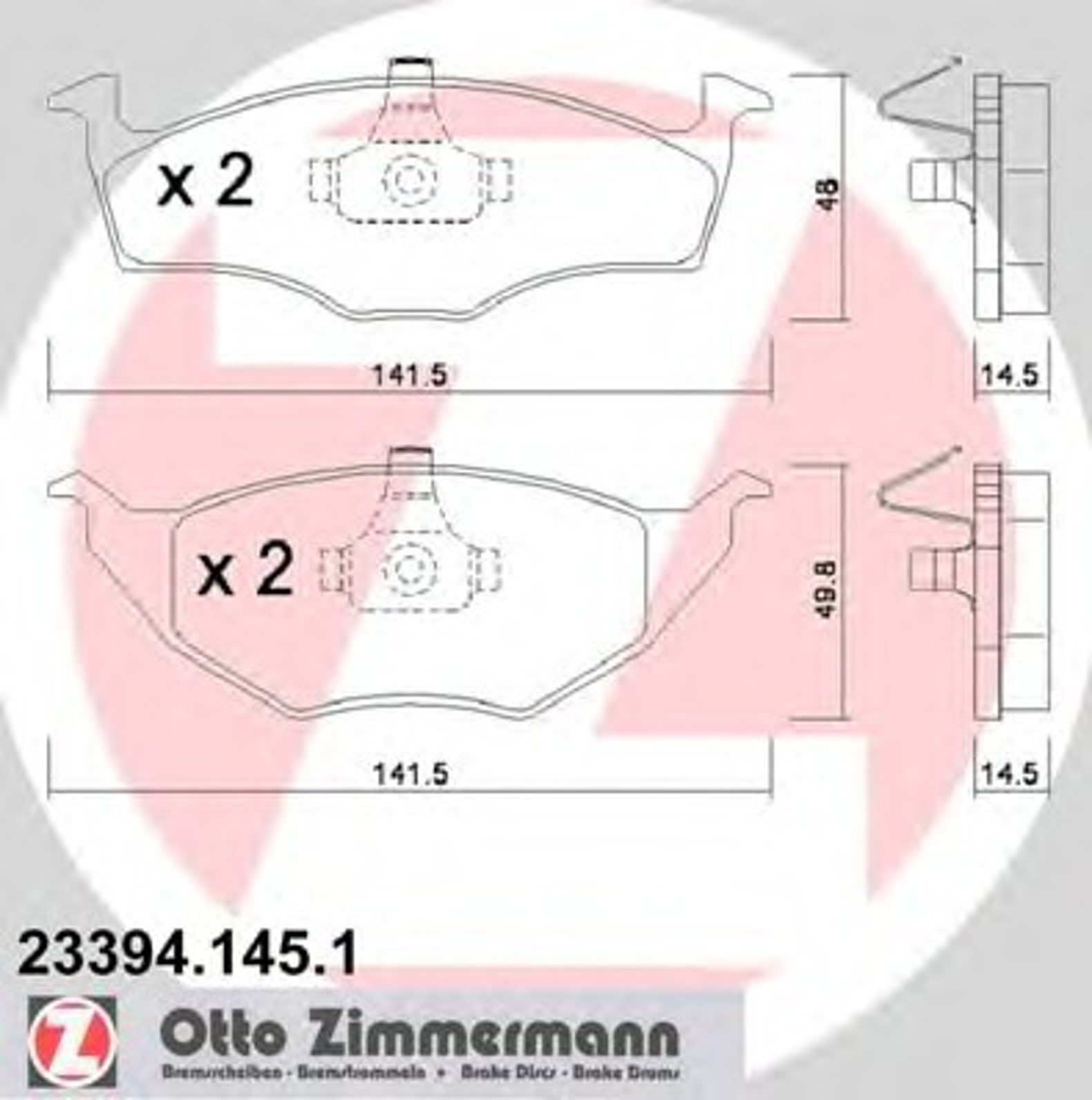 Колодки торм к-кт (передн. )/vw lupo 1.2td (99-) f ZIMMERMANN 23394.145.1